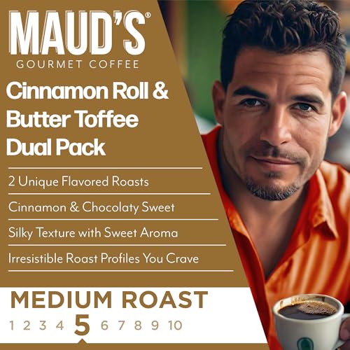 Image of Maud's Cinnamon Roll & Butter Toffee Flavored Coffee Pods, 22ct | Medium Roast Flavored Coffee in Single Serve Pods - 100% Arabica Coffee, Compatible with Keurig Coffee Makers