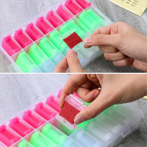Image of 2 Pack Embroidery Floss Organizer with 24-Grid Detachable Boxes, Embroidery Thread Storage Set Includes 1 Winders, 300 Bobbins & 2 Number Stickers for Crafting