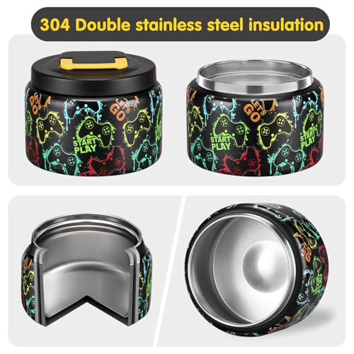 Image of JXXM 8 Oz Thermo Food Jar for Hot & Cold Food for Kids, Insulated Lunch Containers Hot Food Jar,Leak-Proof Vacuum Stainless Steel Wide Mouth Lunch Soup Thermo for School (Black-Game machine)