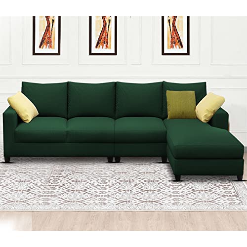 Image of Jian RHS 6 Seater L Shape Sofa Set Living Room (Green Fabric)