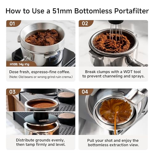 Image of HIBREW 51mm 3 Ear Bottomless Portafilter for H10B Coffee Machine - Stainless Steel with Rosewood Handle - Advanced Espresso Tool for Coffee Enthusiasts