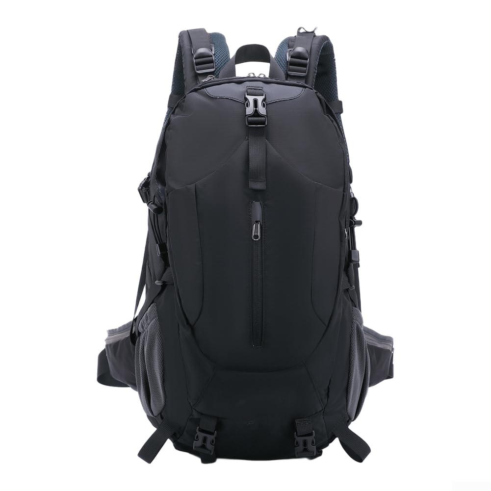 Wanderrucksack, 40 l, wasserdichter Nylon-Rucksack mit Regenschutz, ergonomische Outdoor-Reisetasche, für Camping, Trekking, Herren und Damen (schwarz)