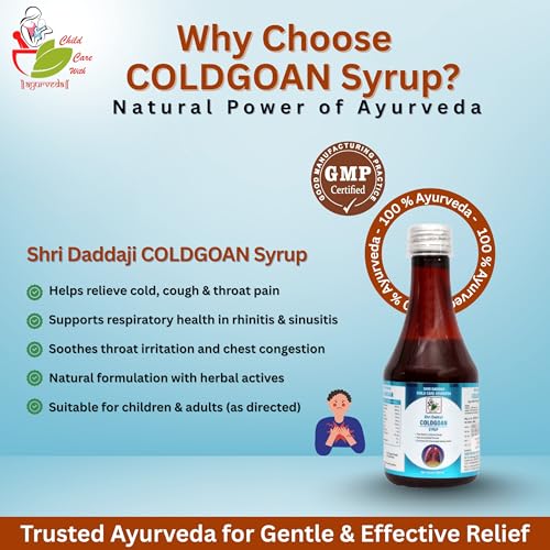 Shri Daddaji Coldgoan Syrup 200 ml | Ayurvedic Cold & Cough Syrup for Children | Helps in Cold, Cough, Sinusitis & Throat Pain | Natural Herbal Formula with Tulsi, Vasa, Somlata - Image 3 thumbnail