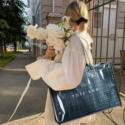 Image of KALIDI PVC Tote Bag Women's Kraft Paper Work Handbags Purses with Top Handle