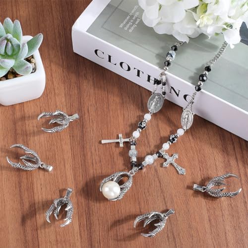 SOFPLATE 1 Box 10Pcs Dragon Claw Charms Dragon Pendants Bulk Alloy Silver Dragon Claw Beads Connectors Pinch Bails Holder Claw Bead Caps for Jewellery Making Charms Necklace Supplies DIY Crafts - Image 4