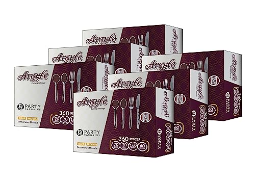 Party Bargains Disposable Cutlery set Color: Clear Argyle, Count: 2160 Pieces: 420 Soup Spoons, 420 Teaspoons, 960 Forks, 360 Knives for Celebrations, Dinner Party, Takeout Food, BBQ, Birthdays