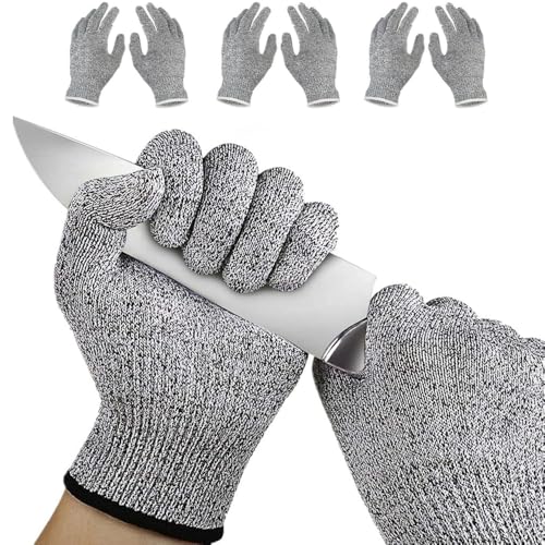 BYS GLOVE 3 Pairs Safety Gloves Cut Resistant A5 Cut Proof Gloves for Cutting, Oyster Shucking, Mandolin, Fish Processing, Wood Carving (L)