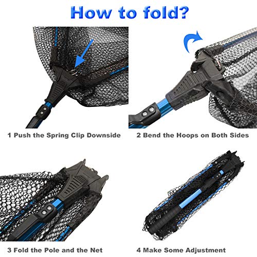 image for Thekuai Fishing Net Fish Landing Net, Foldable Collapsible Telescopic 