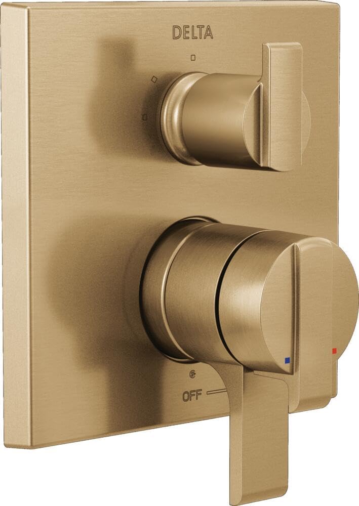 Delta Modern Dual-Function Shower Handle Trim Kit with 3-Way Integrated Diverter, Brushed Gold Shower System Valve with Diverter, Champagne Bronze T27867-CZ (Valve Not Included)