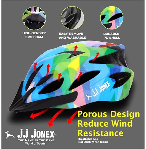 Image of JJ Jonex Adjustable Cycling & Skating Helmet with Detachable Visor | Light Weight | Adjustable Strap with Comfortable Chin Padding | Blue | Medium Size | (Multicolor, Medium)