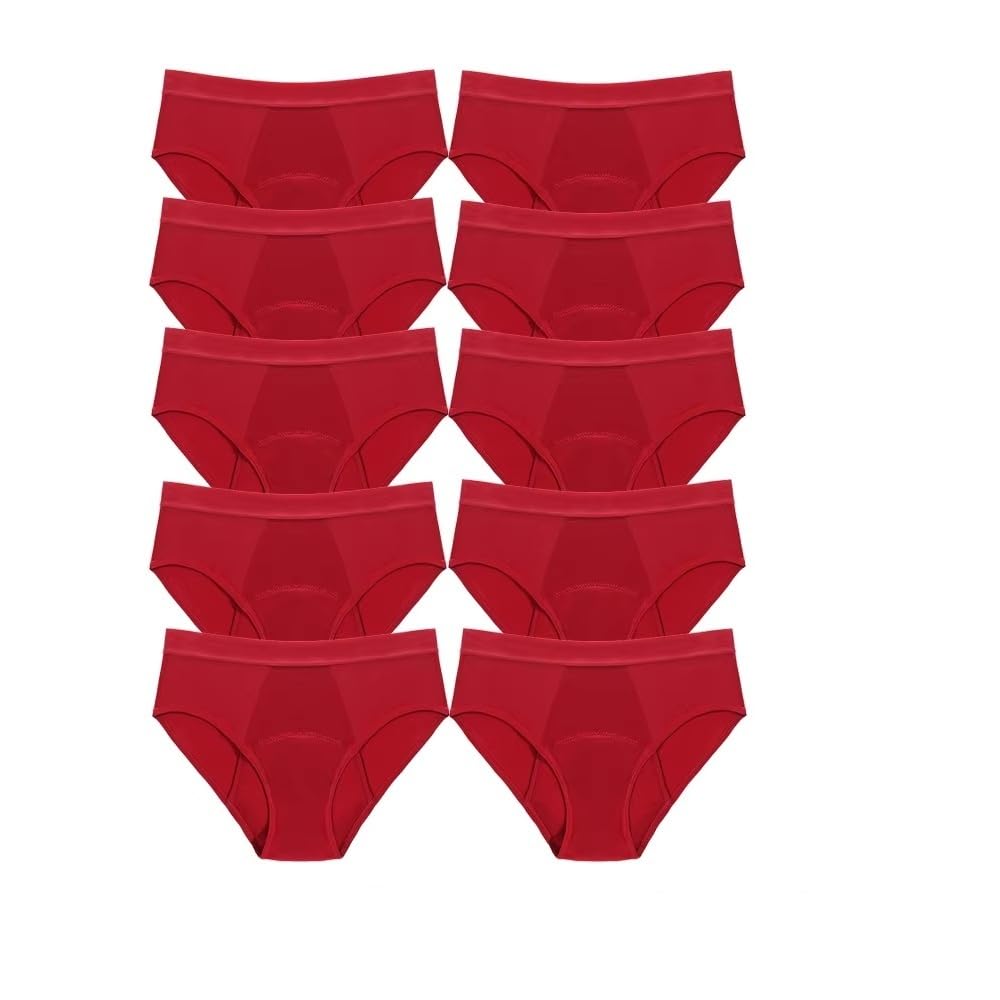 10 Piezas de Bragas Menstruales de Algodón para Mujer Bragas para El Período Absorbentes A Prueba de Fugas Elásticas Suaves Transpirables Color Rojo 5Xl