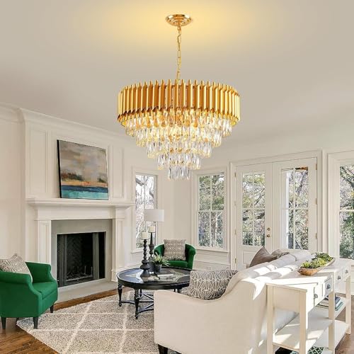 Image of Modern Crystal Chandelier Ceiling Light for Living Room, Dining Hall & Hotel | Luxury Pendant Jhoomar with K9 Crystals | 500MM Gold
