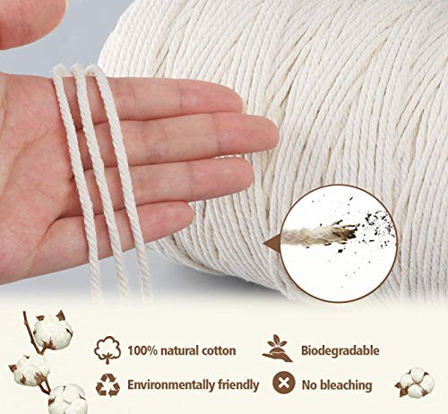 Image of ecofynd 50m 4mm Natural Macrame Cord - Versatile Cotton Dori for Stunning Wall Hanging, Plant Craft, and Handmade Hangers - Ideal White Thread Rope for Creative DIY Projects, Ivory