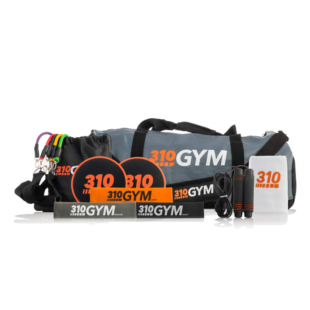 310 Gym Essentials Set | Gym in A Bag Comes with Circular and Standard Resistance Bands | Core Sliders | Jump Rope | Workout Towel (Gym Essentials)
