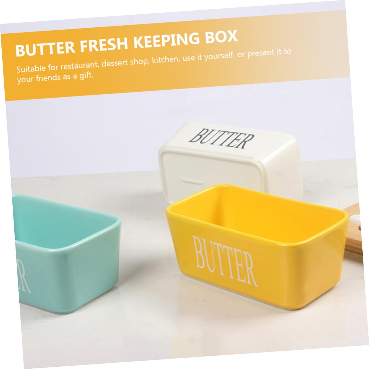 Cabilock Ceramic Butter Dish Rectangle Butter Keeper Container for Easy Storage Cutting for Daily Use Dishwasher Butter Storage Holder