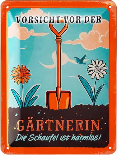 LANOLU Retro Blechschild Vorsicht vor der Gärtnerin - Blechschilder...