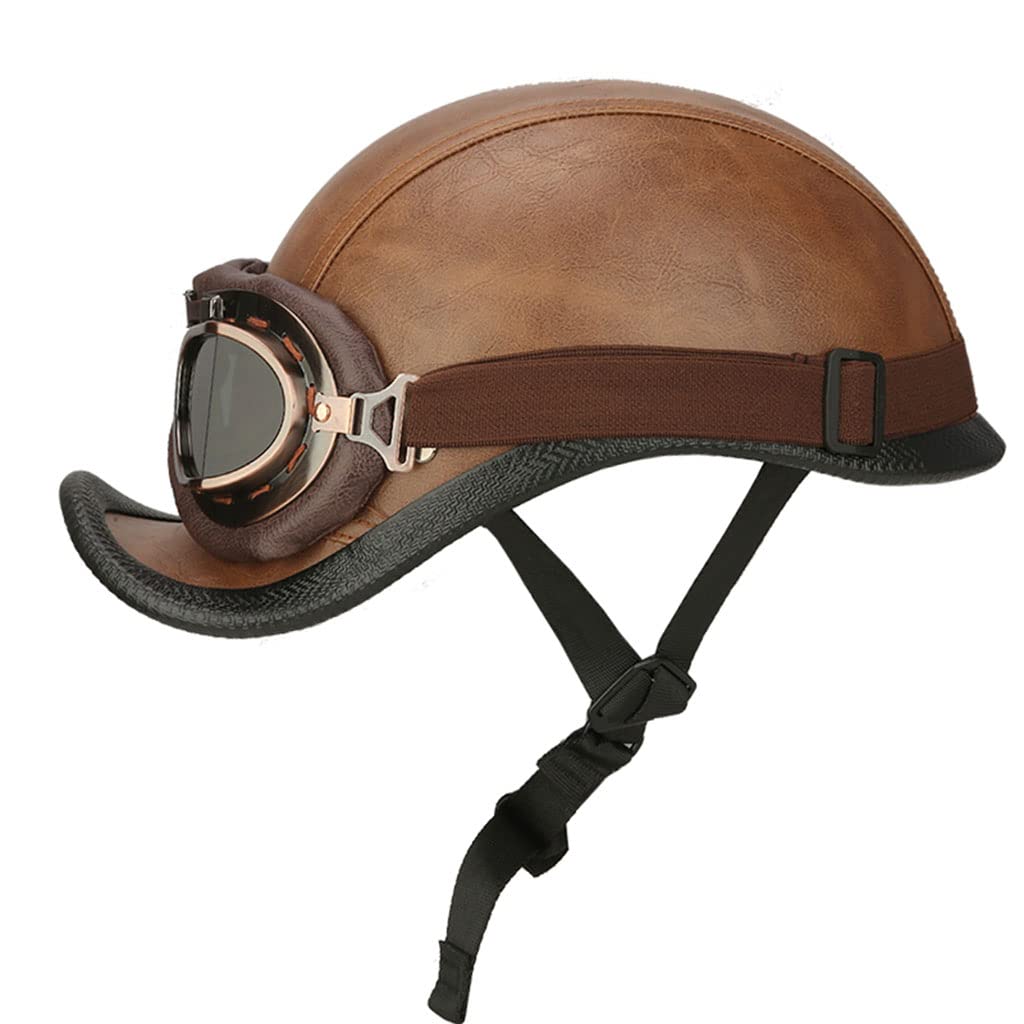 Open Face Helmet Leather Half Motorbike Helmet Vintage Scooter