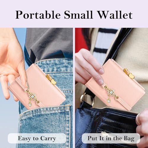 Small Wallets Woman Trifold RFID Blocking Slim Wallet Credit Card Holder Cute Coin Purse with ID Windows (Pink) 5