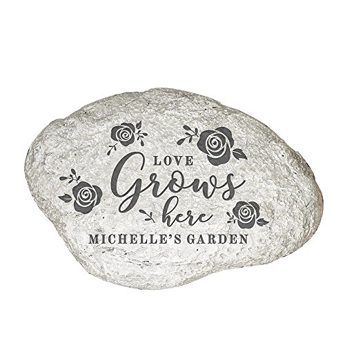 GiftsForYouNow Love Grows Here Personalized Garden Stone, 11.5” W x 8.25” H x 2.5” D, Resin