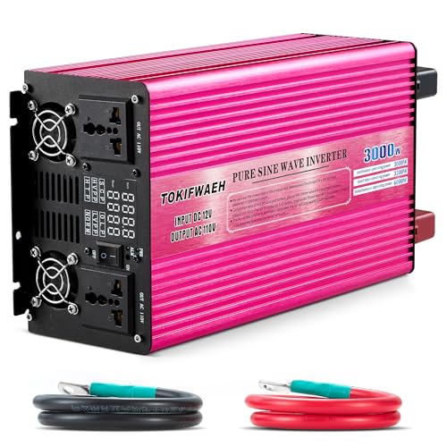 Image of TOKIFWAEH 3000W Pure Sine Wave Power Inverter 12V to 110V DC to AC Converter Peak Power 6000W with LED Intelligent Display Screen,Two AC Outlets,Suitable for RV, Camping,Etc.
