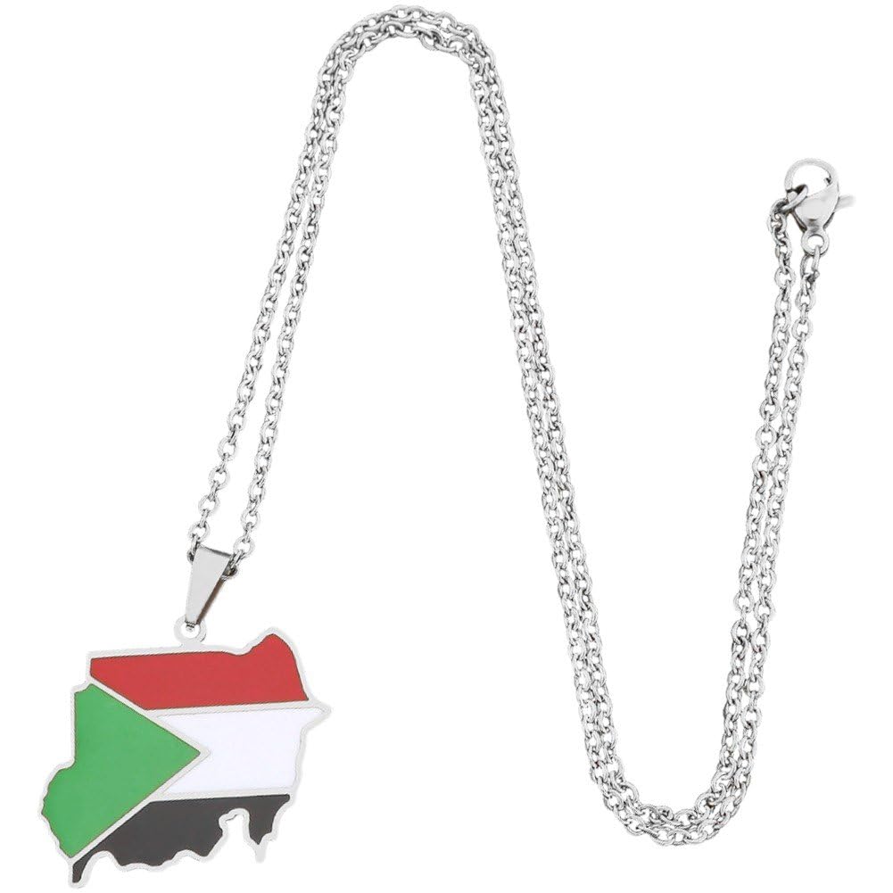 Hrippy the Republic of Sudan Map Flag Pendant Necklaces Jewelry Sudanese Flag Maps Pendant Necklace
