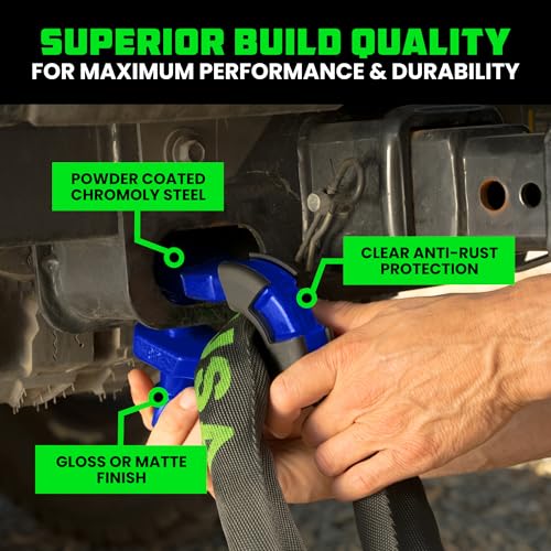 Image of Rhino USA Super D Ring Shackles (2-Pack) - 70,548lb Break Strength - Heavy Duty 3 /4 inch Clevis Shackle with 7 /8 Pin for Towing & Off-Road Use - Pairs with Tow Strap for Vehicle Recovery (Blue)