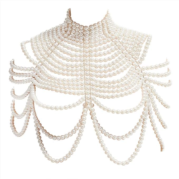 Modarta Pearls Cape and pearls blouse | Fashion Shoulder Necklaces Bra Chain Body Jewelry (B0CZPHG34F) Amazon Price History, Amazon Price Tracker