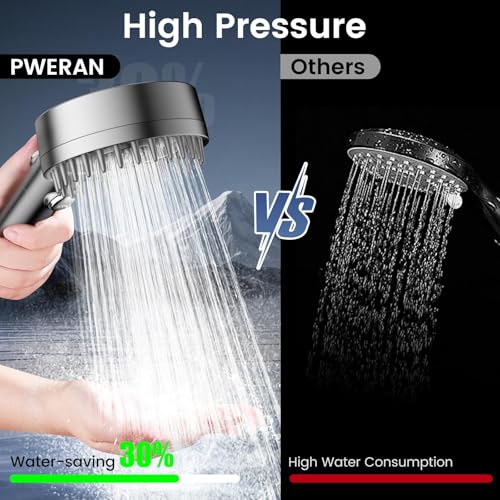 Image of PWERAN Filtered Shower Head with Handheld, High Pressure Water Flow and Multiple Spray Modes Shower Head with Filter, Power Wash for Hard Water, Head Shower with ON /OFF Switch for Bath