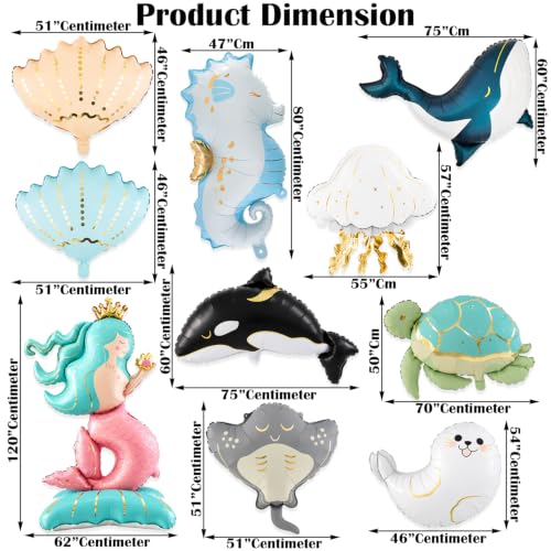 Image of Ocean Sea Animal Foil Balloons Set, 10 Pieces, Mermaid Theme