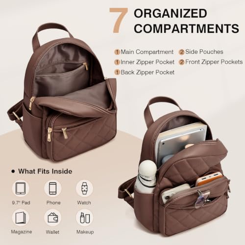 Image of Marvolia Mini Backpack Vegan Leather Small Backpack, Brown