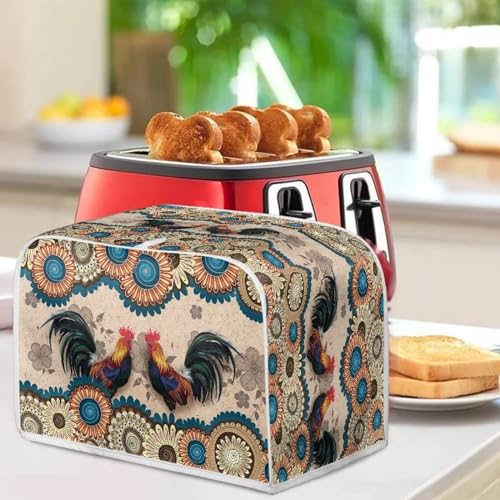 Image of Talayituse Boho Mandala Print 2 Slice Toaster Covers Dust Protection Rooster Chicken Design Bread Maker Covers Toaster Oven Cloth Cover Kitchen Accessories Washable Appliance Cover