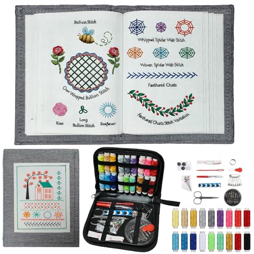 VinBee 2026 New Embroidery Stitch Book Kit Beginners Embroidery Book with Sewing Cross Stitch Kit DIY Portable Embroidery Set with Needle Thread Tool Creative Craft Gift for Adults and Enthusiasts