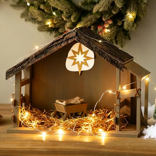 Storieme Weihnachtskrippe Holz Krippenstall ohne Figuren: Krippe...