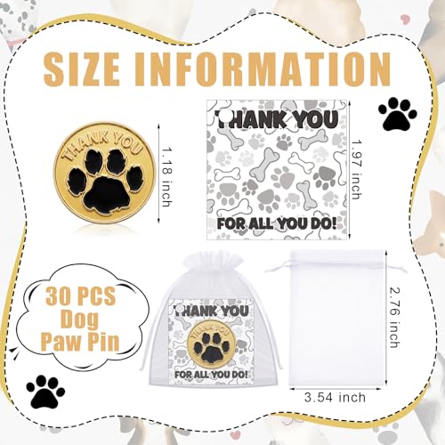Image of Liliaafar 30 Pcs Paw Print Thank You Gifts Employee Appreciation Lapel Pin Bulk Thank You School Spirit Pin Volunteer Recognition Appreciation Gift with Card for Teacher Staff Coworker