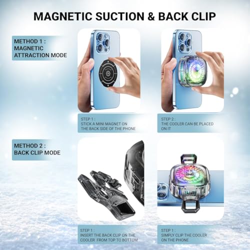 Image of Ant ICE20 Magnetic Cell Phone Cooler, RGB Phone Cooling Fan Portable Lightweight Mobile Phone Cooling, Phone Radiator with Temperature Display Magnetic Attraction Plate for Live Black