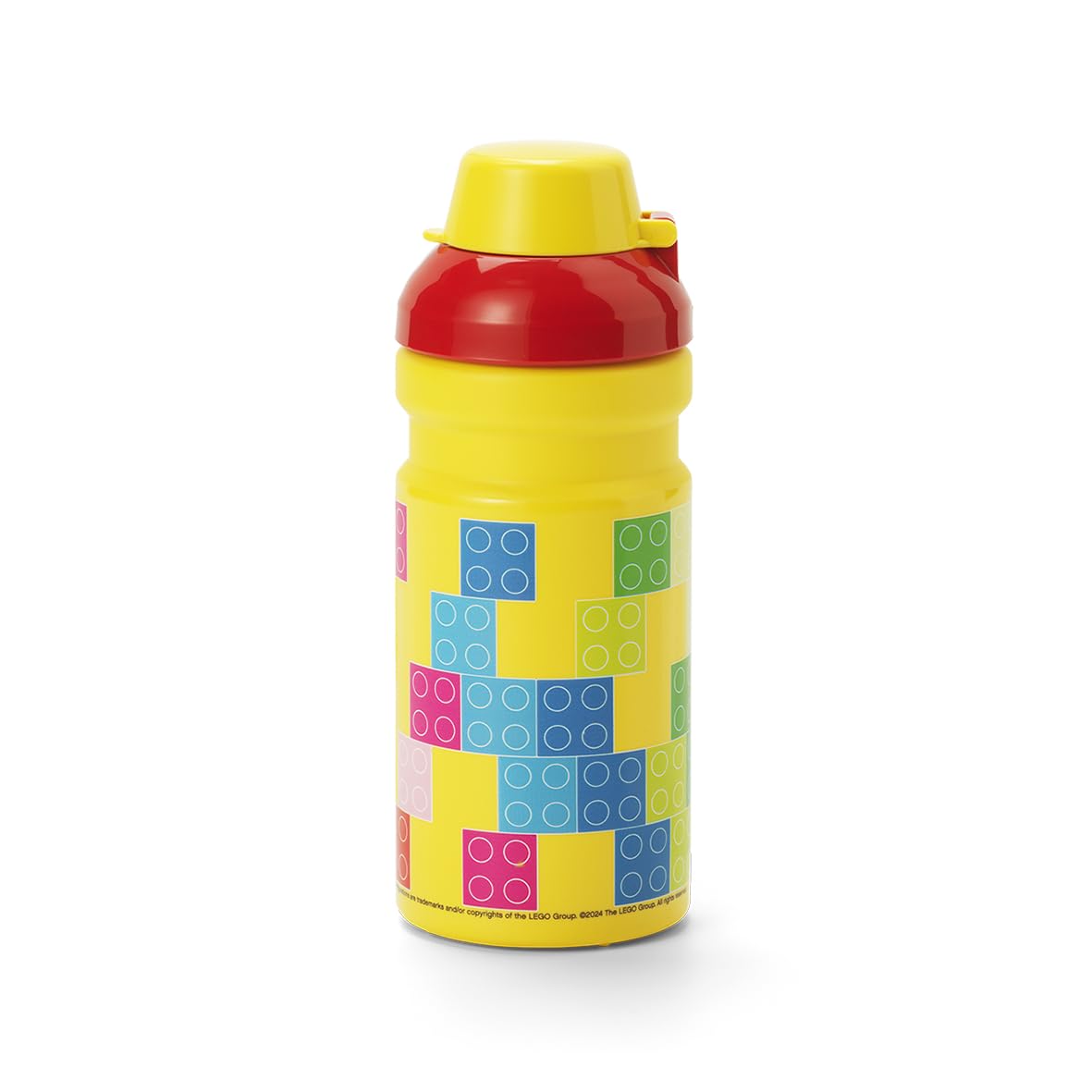 Room Copenhagen LEGO Brick Pattern Drinking Bottle - 390 ml - Fun and Practical Kids Water Bottle with Covered Spout, Sports Water Bottle, Yellow and Red