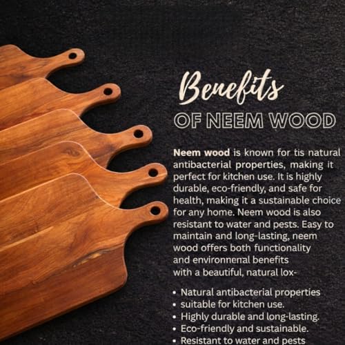 Image of Premium Wooden Chopping Board with Handle 43 x 26 x 2 cm | Thick Solid Wood Cutting Board for Kitchen | Heavy Duty Vegetable & Bread Cutting Board | Serving Board