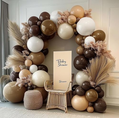 Image of Brown Nude Balloon Arch Kit Double Stuffed Neutral Blush White Sand Balloon Garland Latex Coffee Tan Cream Balloons for Baby Shower Birthday Boho Woodland Wild Bridal Bear Wedding Party Decor