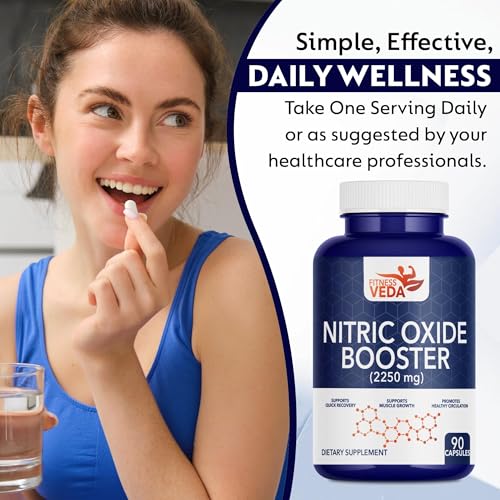 Image of Nitric Oxide Booster 2250mg with Arginine HCL, AAKG & L Citrulline| Pre Workout Supplement for Stamina, Strength, Endurance, Muscle Pump & Blood Flow - 90 Veg Capsules