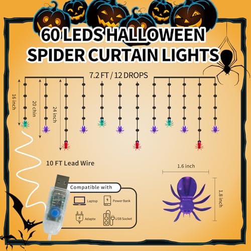 Guirlande lumineuse rideau araignée Halloween 2m30 violette - 2