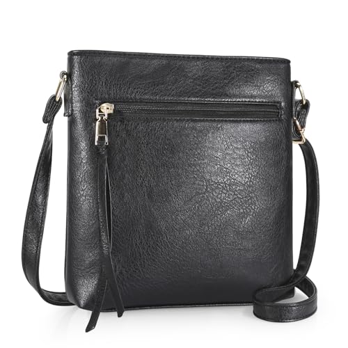 DOB SECHS Soft PU Leather Crossbody Bags for Women, Cross Body Bag with Multiple Pockets, Adjustable Strap, Perfect for Daily Use, Black