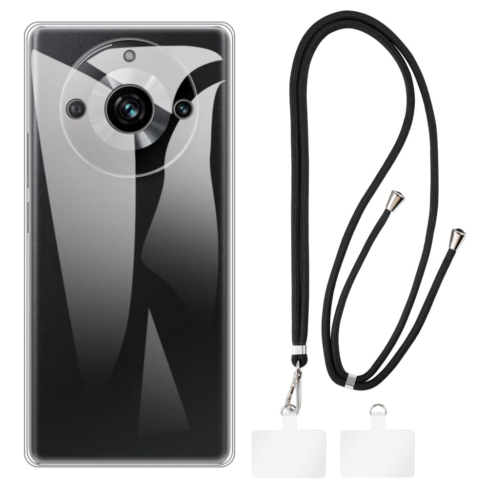 Case and Crossbody Lanyard Set Compatible with Oppo Realme 11 Pro+ 5G Phone Cover and Adjustable Neck Strap with Metal Buckles and 2 Patches(Clear + Black)