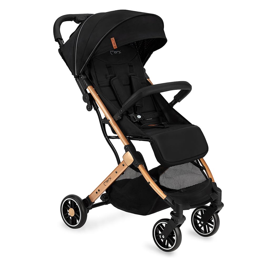 MoMi ESTELLE Poussette compacte légère et pliable dès 6 mois jusqu'à 15 kg, dossier inclinable, repose-pieds réglable, roues amorties, grand panier, harnais 5 points