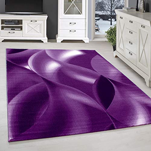 SIMPEX Tapis moderne design abstrait à poils courts Violet/noir/blanc chiné Cover