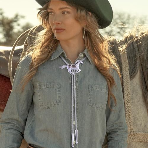 Image of HUABOLA CALYN Bolo Tie for Men Women, Native American Turquoise /Longhorn Bull /Eagle /Horse Bolo ties,Western Tie Costume