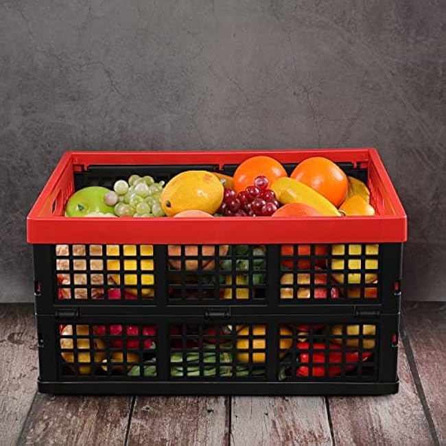 Ramddy 34 Quart Collapsible Storage Crate, Plastic Folding Basket Container Bins, 4 Pack