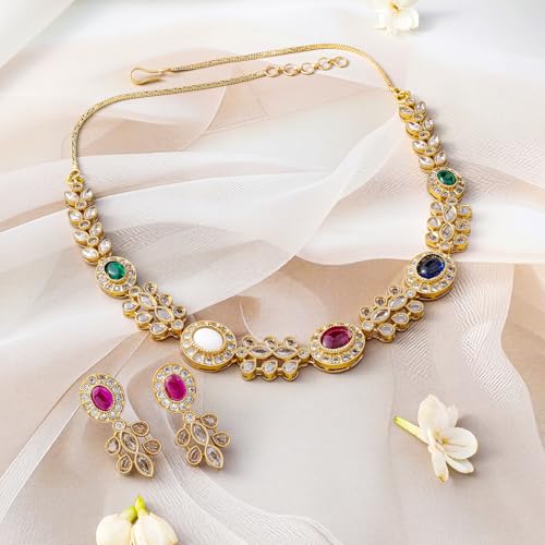 Image of Rubans Necklace Set American Diamond and Cubic Zirconia Ethnic Jewellery Gift for Women & Girls