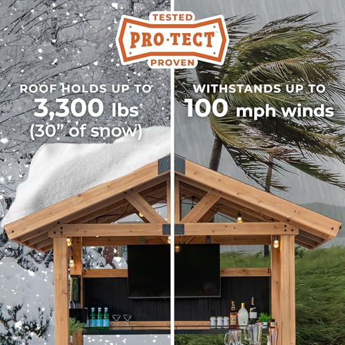 Backyard Discovery Palisade 9' x 6' Cedar Wood Outdoor Bar Set with Galvanized Steel Roof, Bar Top, Shelving, Snow Load Support, Wind Resistance, PowerPort for Patio, Deck, Entertaining - image 4