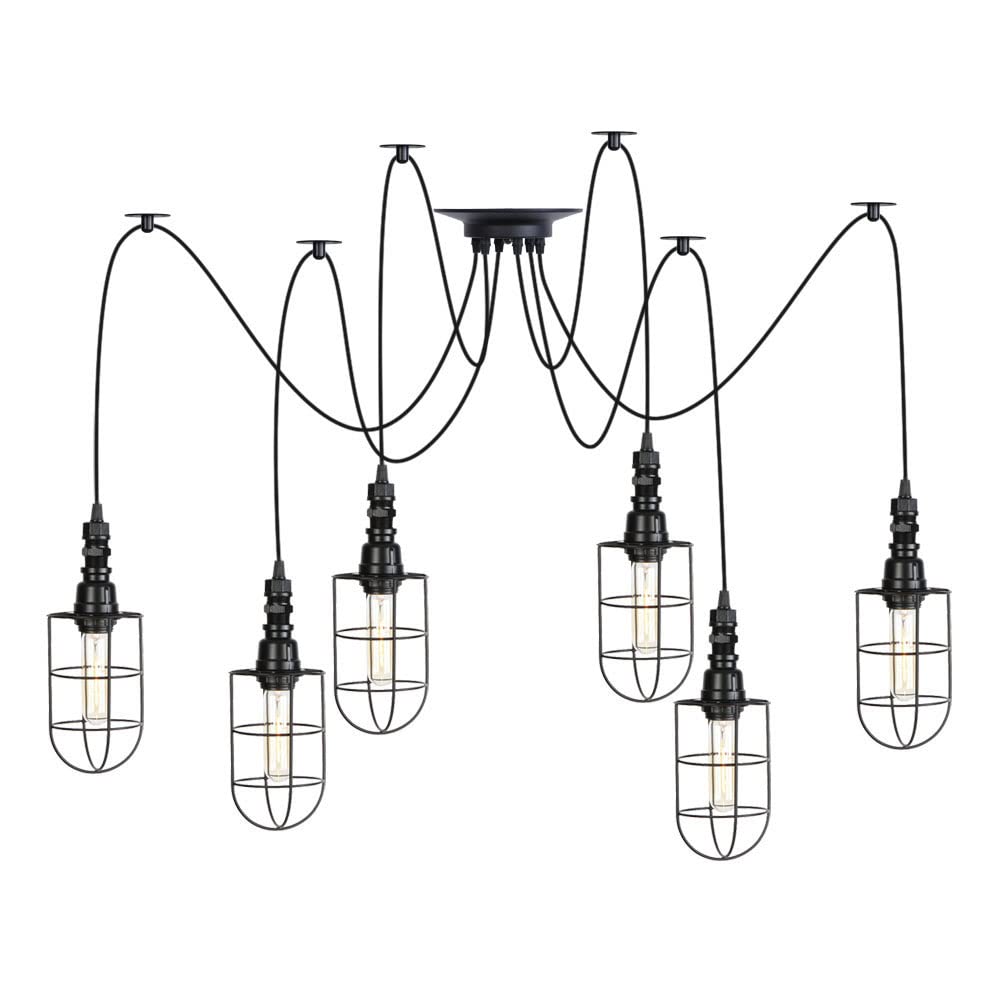 LYMSXAZOU 6-Lights Pendant Lighting Adjustable DIY semi Flush Mount Ceiling Light, Rustic Chandelier,Hanging lamp Fixture for Kitchen Bedroom,