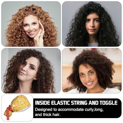 OP-Hauben für Damen, Satin-gefüttert, verstellbar, mit Knöpfen, Schweißband, Pferdeschwanz, Arbeitskappe mit Raffhalter, 4 Stück, Lebendiges Muster, 2-8